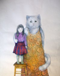 "Masza i Kot", z cyklu "Album dzieci&#281;cy", 55x40, kolorowe kredki na papierze
